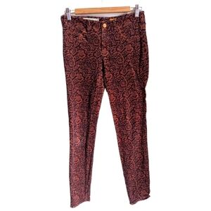 ANTHROPOLOGIE PILCRO Bohemian Brown & Black Brocade Corduroy Skinny Pants 27
